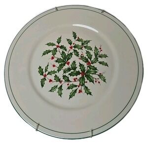 Lenox Gold Special Holly & Berries Holiday Plate Green Trim Wall Hanger